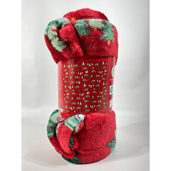 Holiday Time Christmas Tree Truck Plush Throw Blanket 50" x 60" Red - Picture 4 of 9